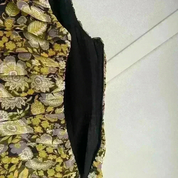 Zara ruched  one shoulder mini floral Black Gold Short Party Dress size S - Picture 8 of 9